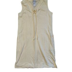 Cypress Yellow Cotton Blend Sleeveless Tank Dress with PocketsLace-Up Detail Med